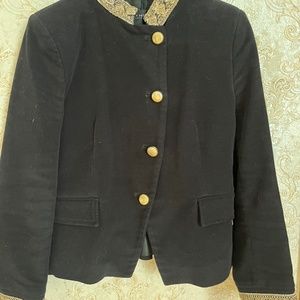 Zara Velvet Military Jacket Size Medium  Black  Embroidered Blazer